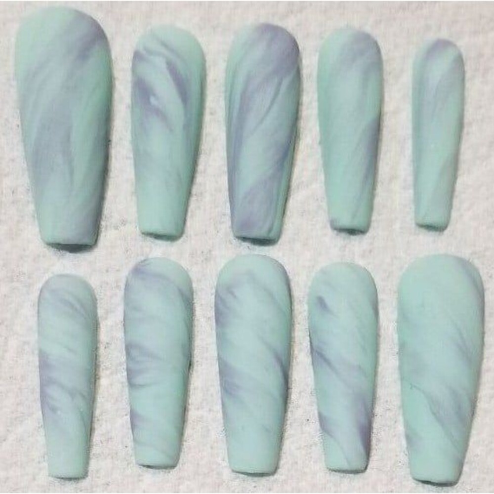 Pastel Spring Teal Green Purple Matte Coffin press on nails